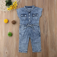 Short-Sleeved Girls Denim Jumpsuit For Kids In Summer Fashion Romper