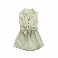 Multicolor Girls' Solid Lapel Sleeveless Single-breasted One-piece Shorts