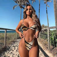 Cross-Border Hot Style Chain Bikini Sexy Plain Split Swimsuit European And American New Style Hot-Selling Pin Buckle Swimwear 76322