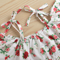 White Printed Rose Flower Off Shoulder Short Top  White Fashion Shorts With Belt