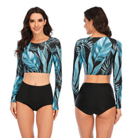 Split Long-sleeved Surfing Suit Sunscreen Female Swimsuit Hot Spring Diving Suit Sexy Swimsuit Ornihua 2208
