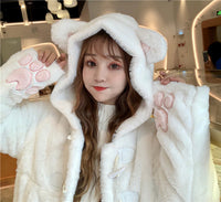 Sweet Winter Cotton-Padded Jacket Women'S Plus Velvet Thickened Horn Buckle Loose And Thin Hooded