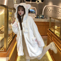 Sweet Winter Cotton-Padded Jacket Women'S Plus Velvet Thickened Horn Buckle Loose And Thin Hooded