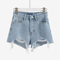 High-Waisted Denim Shorts With Cotton Holes And Women'S Summer Wild Thin A-Line Pants With Raw Edges