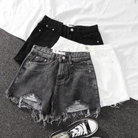 High-Waisted Denim Shorts With Cotton Holes And Women'S Summer Wild Thin A-Line Pants With Raw Edges