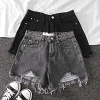 High-Waisted Denim Shorts With Cotton Holes And Women'S Summer Wild Thin A-Line Pants With Raw Edges