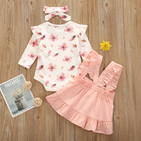 Korean Version long Short Flying Sleeve Small Flower Print Blouse Lace Suspender Skirt