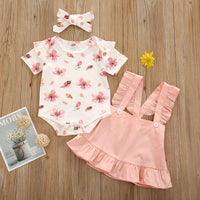 Korean Version long Short Flying Sleeve Small Flower Print Blouse Lace Suspender Skirt
