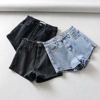 High Waist Slim Denim Shorts With Side Slits