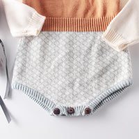 Baby Retro Contrast Color Knitted Wool One-Piece Coveralls Romper