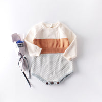 Baby Retro Contrast Color Knitted Wool One-Piece Coveralls Romper