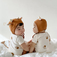 Baby Cute Cartoon Mavericks Short Sleeve Romper Hundred Days Clothes Send Hat
