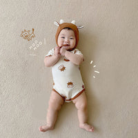 Baby Cute Cartoon Mavericks Short Sleeve Romper Hundred Days Clothes Send Hat