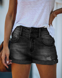 Shredded Stretch High-waist Denim Shorts