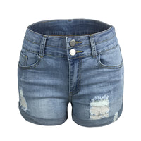 Shredded Stretch High-waist Denim Shorts