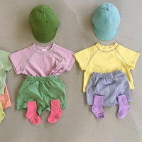 Contrasting Color Blouse And Pants Suit For Men And Women With Short Sleeves