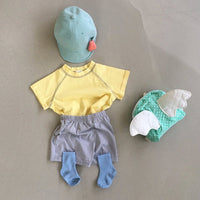 Contrasting Color Blouse And Pants Suit For Men And Women With Short Sleeves