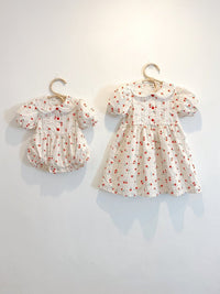 Girls And Ladies Sweet And Cute Printed Doll Collar Western Dress Sister Outfit