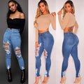 Women's Cotton Elastic Ripped Elastic Foot Pants