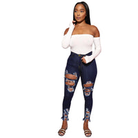 Women's Cotton Elastic Ripped Elastic Foot Pants