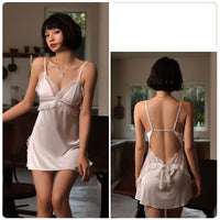 Sexy Pajamas Women'S Deep V Stitching Lace Cross Halter Suspender Nightdress Set