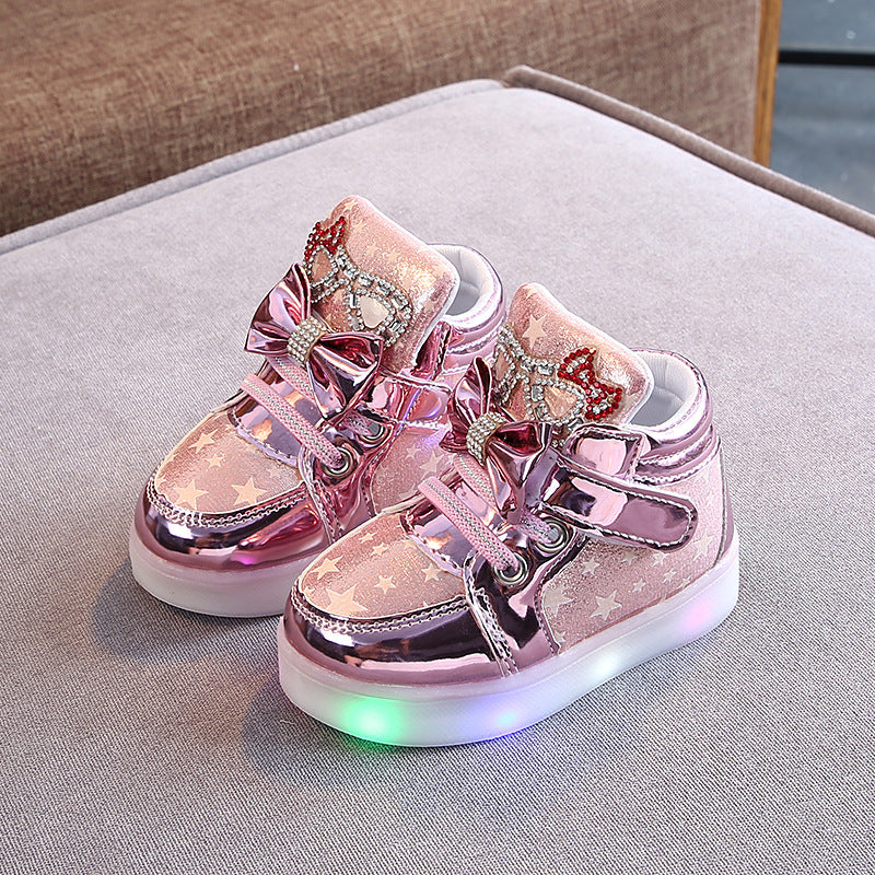 Girls Stars Printed Light Board Shoes Girls Rhinestone Zhongbang LED Light Up Shoes