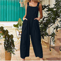 Women's Solid Color Side Pocket Loose Overalls