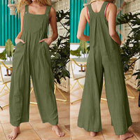 Women's Solid Color Side Pocket Loose Overalls