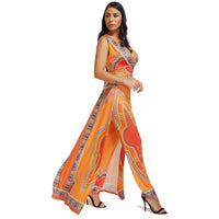 Positioning Print Orange Ethnic Jumpsuit