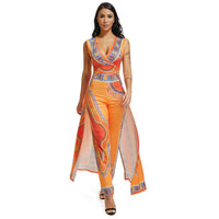 Positioning Print Orange Ethnic Jumpsuit