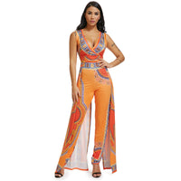 Positioning Print Orange Ethnic Jumpsuit