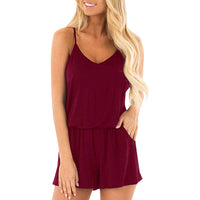 V-neck Sling Solid Color Pocket Jumpsuit Women's Shorts