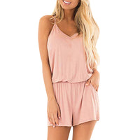 V-neck Sling Solid Color Pocket Jumpsuit Women's Shorts