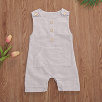 Infant Sleeveless Cotton And Linen Button Striped Vest And Shorts Set