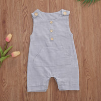Infant Sleeveless Cotton And Linen Button Striped Vest And Shorts Set