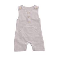 Infant Sleeveless Cotton And Linen Button Striped Vest And Shorts Set
