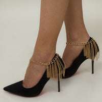 Retro Tassel Inlaid Diamond Chain Shoes With Anklet Fashion Trend Geometric High Heels Chain Women
