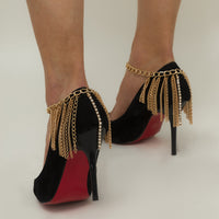 Retro Tassel Inlaid Diamond Chain Shoes With Anklet Fashion Trend Geometric High Heels Chain Women