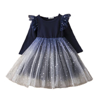 Gradient Starry Sky Mesh Long-Sleeved Princess Dress
