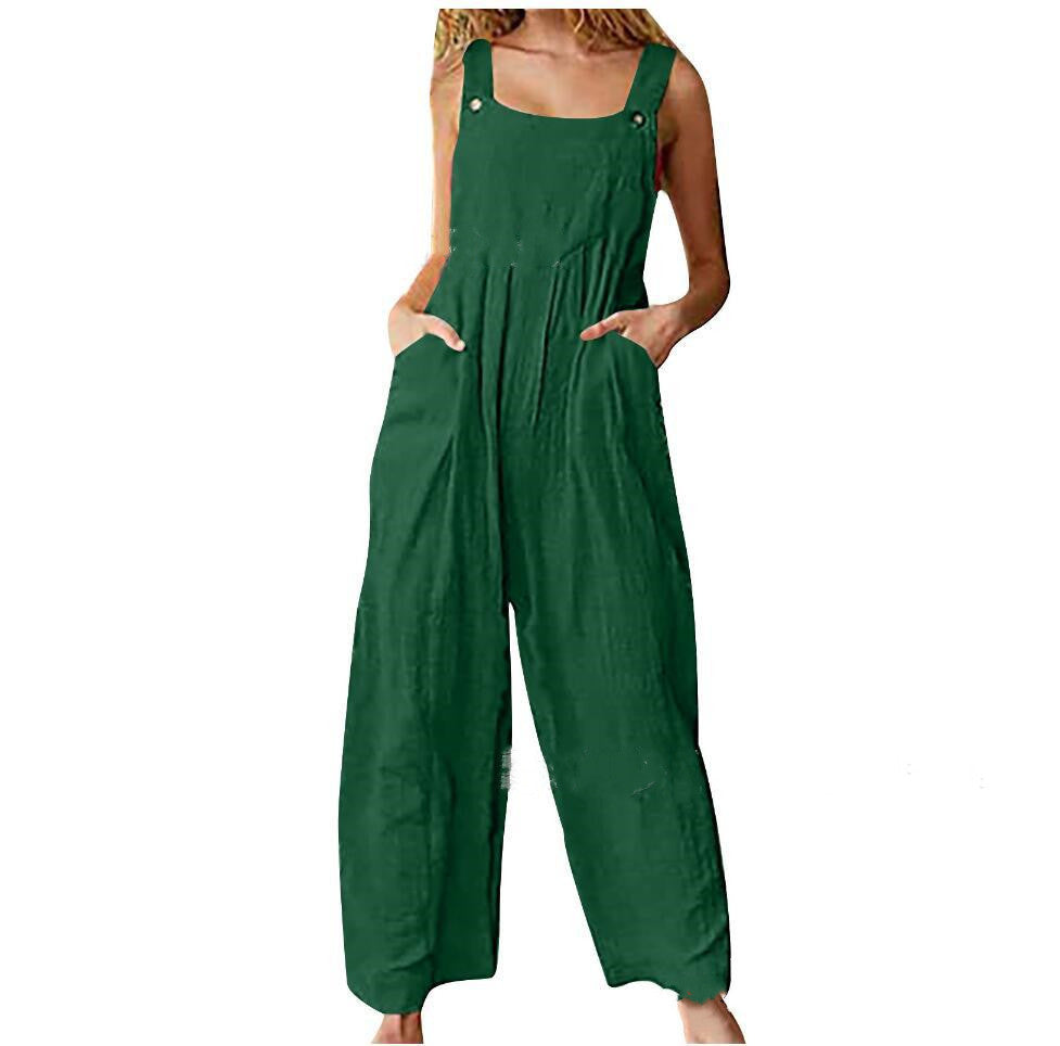 Women's Solid Color Side Pocket Loose Overalls