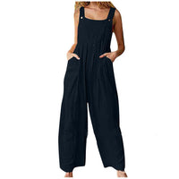 Women's Solid Color Side Pocket Loose Overalls