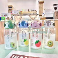 Cute Pop Lid Fruit Series Glass Water Cup Transparent Lid Anti-Choking Straw Water Bottle Students Handy Milk Water Bottle