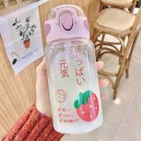 Cute Pop Lid Fruit Series Glass Water Cup Transparent Lid Anti-Choking Straw Water Bottle Students Handy Milk Water Bottle