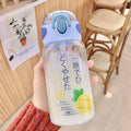 Cute Pop Lid Fruit Series Glass Water Cup Transparent Lid Anti-Choking Straw Water Bottle Students Handy Milk Water Bottle