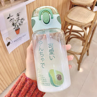 Cute Pop Lid Fruit Series Glass Water Cup Transparent Lid Anti-Choking Straw Water Bottle Students Handy Milk Water Bottle