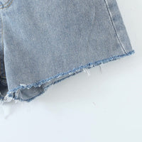 Double Waist Cut-out Raw Edge Thin Casual Shorts