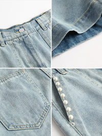 Beaded Denim Shorts Women's Thin High-waisted Wide-leg Hot Pants