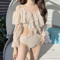 Fairy Fan Siamese Covering Belly Slim Swimsuit Female Small Chest Gathering Ins Swimsuit