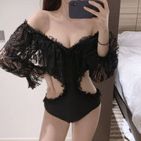 Fairy Fan Siamese Covering Belly Slim Swimsuit Female Small Chest Gathering Ins Swimsuit