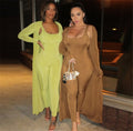 Pure Color Reflective Sexy Backless Casual Jumpsuit  Jacket Set
